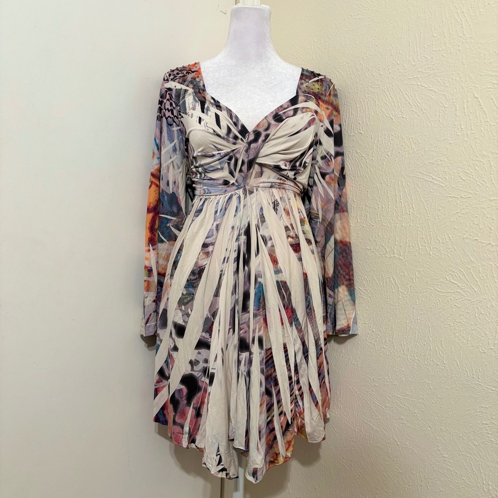Abstract Pastel Rainbow Tie Dye Rhinestone Knot Front Long Top Mini Dress XL